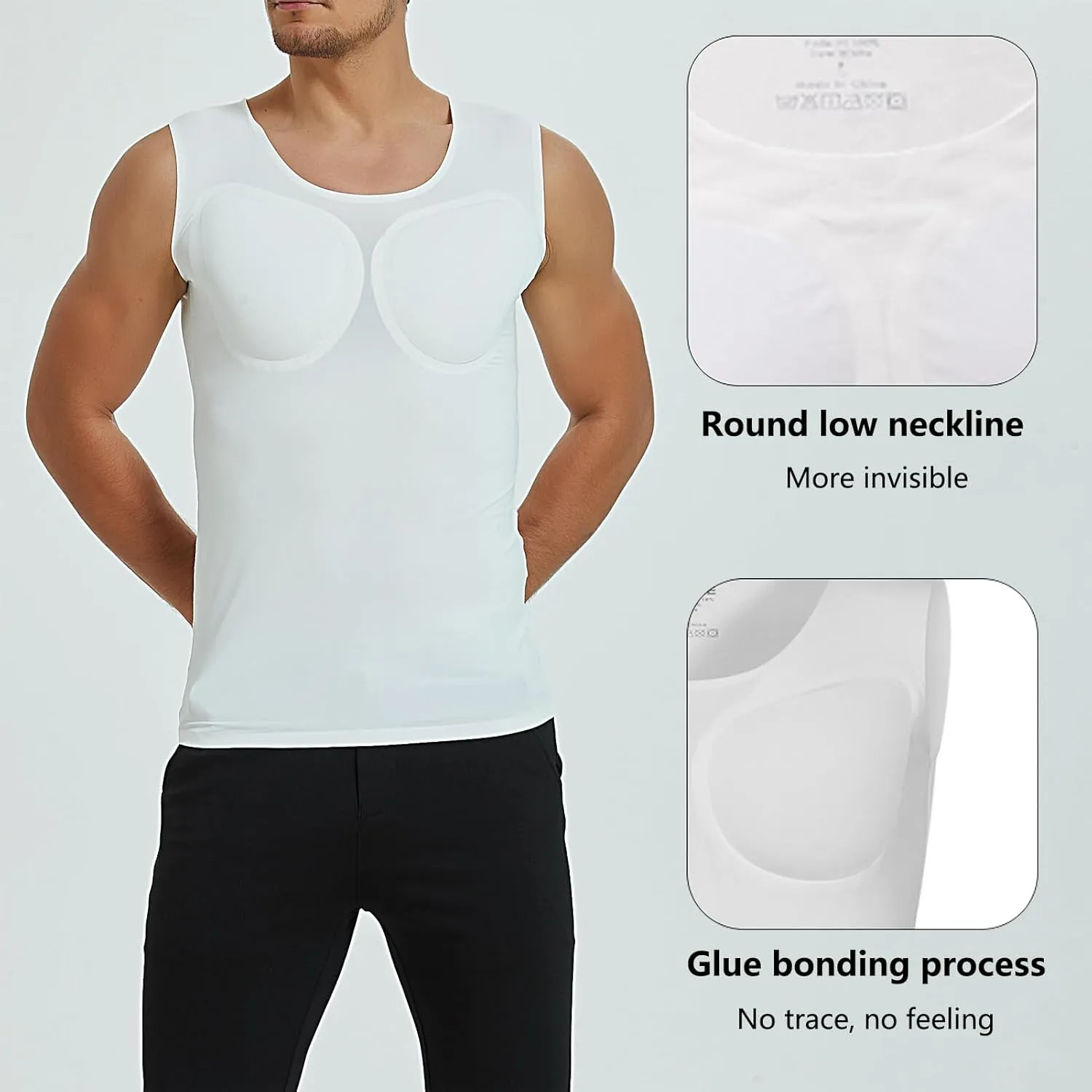 Fake Muscle Undershirt, Men's Shaper Chest Muscle Padded T-Shirt, Comfortable Underwear