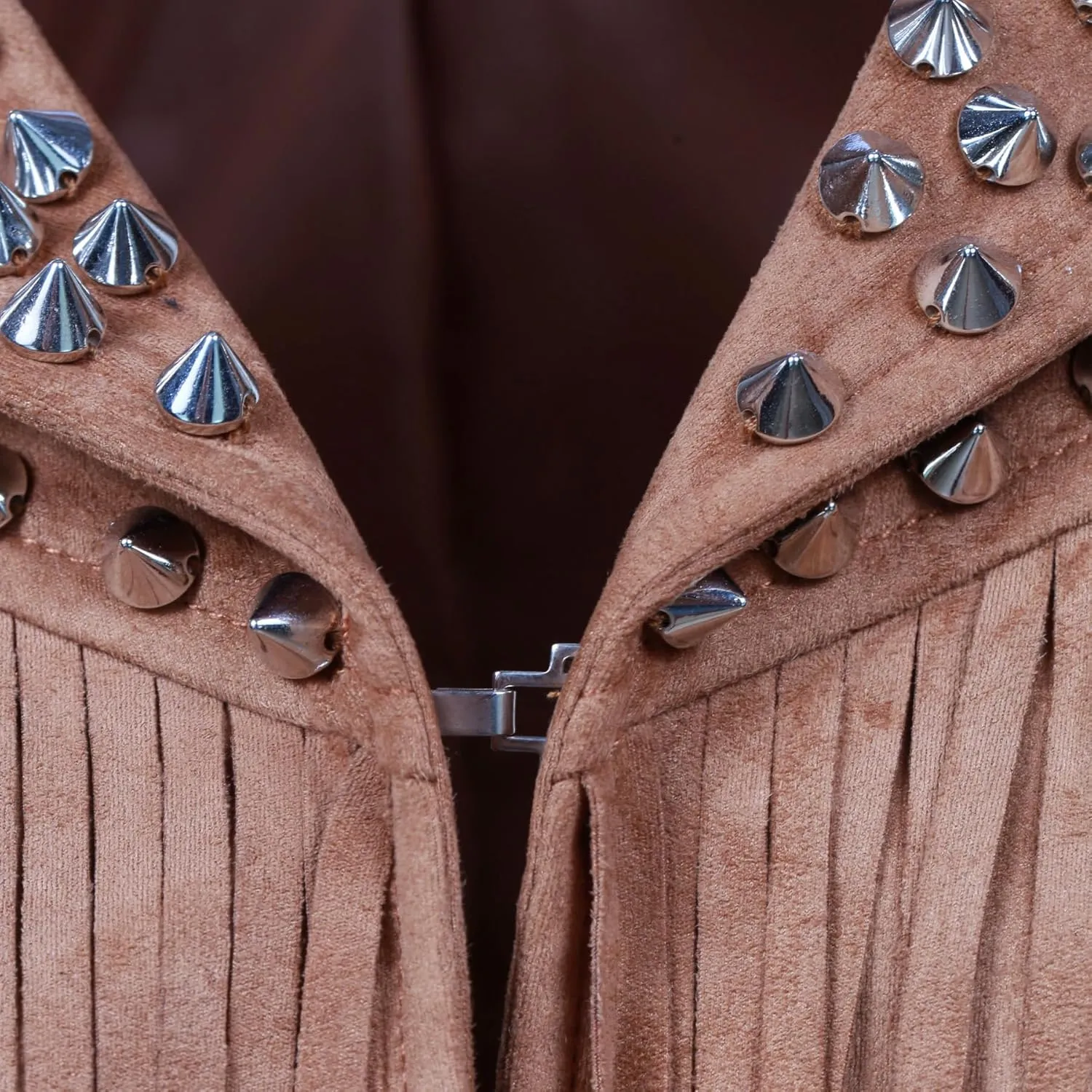 Fashion SX Women's fashionable short style rivet decoration tassel faux fur motorcycle jacket