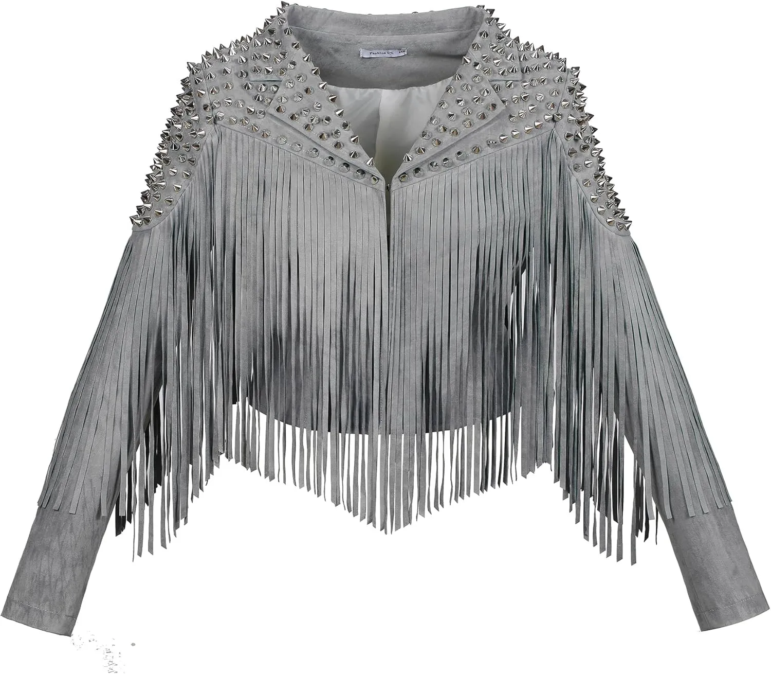 Fashion SX Women's fashionable short style rivet decoration tassel faux fur motorcycle jacket
