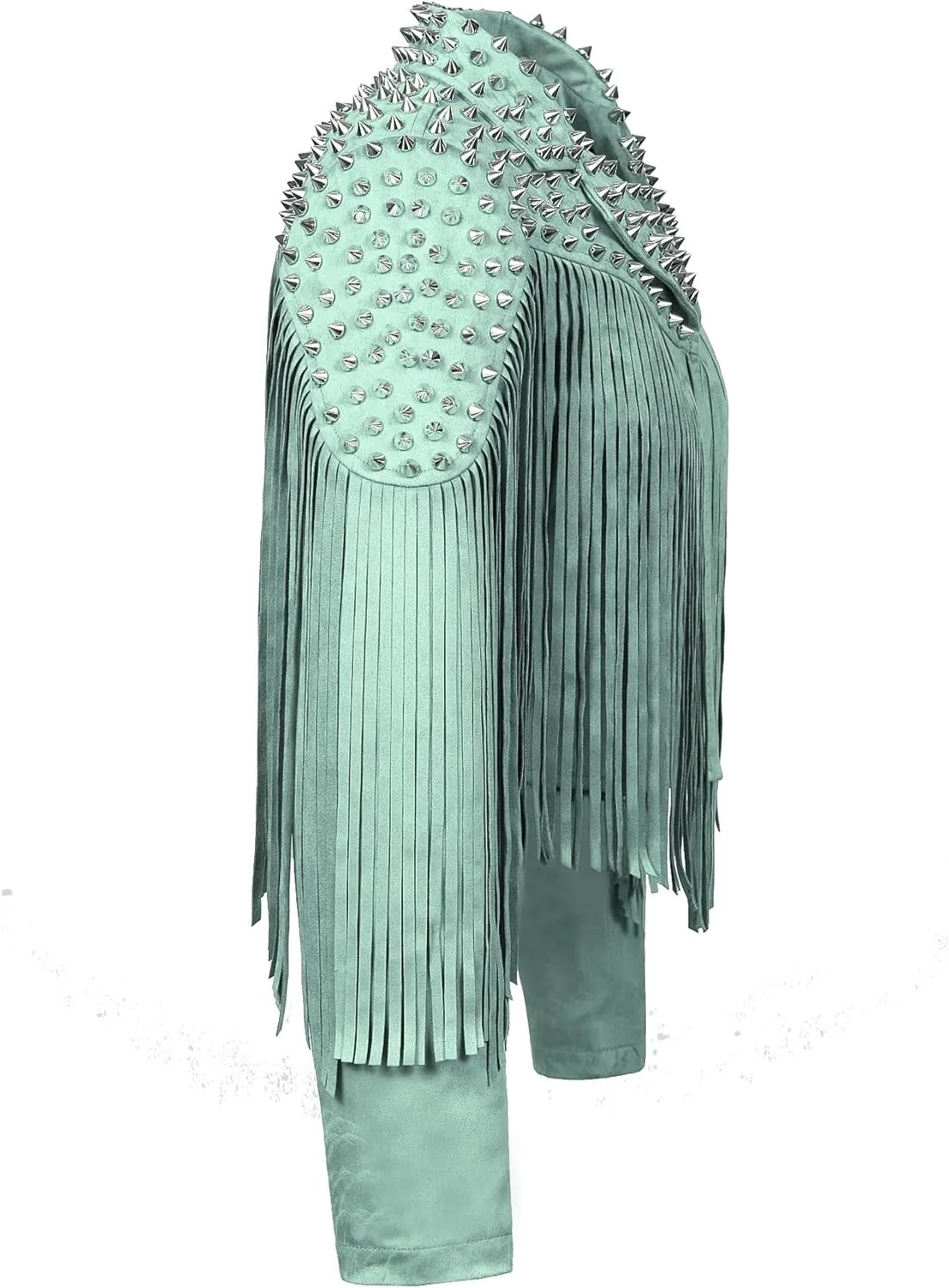 Fashion SX Women's fashionable short style rivet decoration tassel faux fur motorcycle jacket