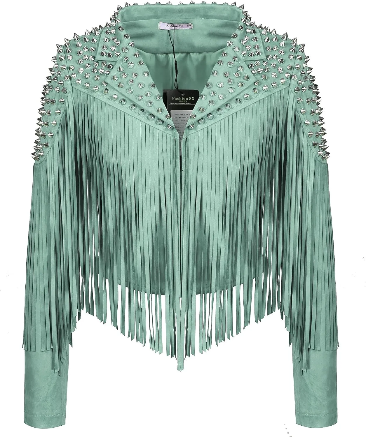 Fashion SX Women's fashionable short style rivet decoration tassel faux fur motorcycle jacket