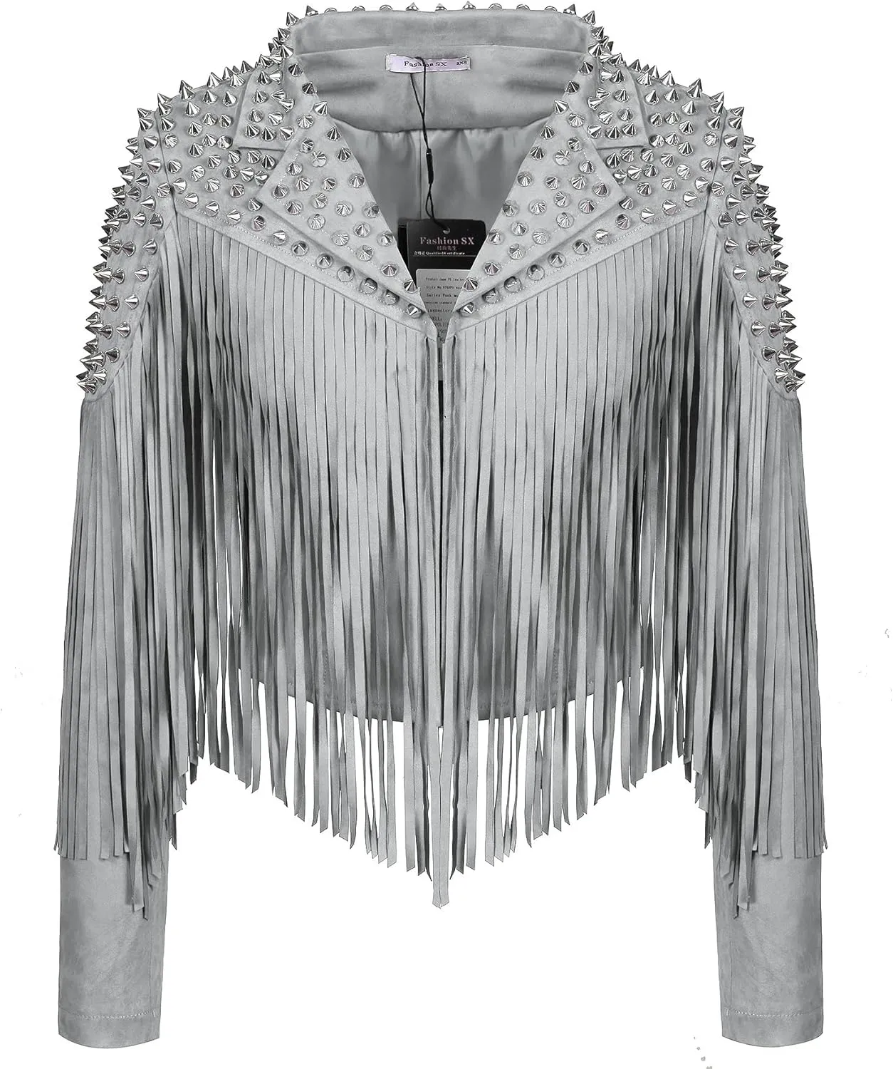 Fashion SX Women's fashionable short style rivet decoration tassel faux fur motorcycle jacket