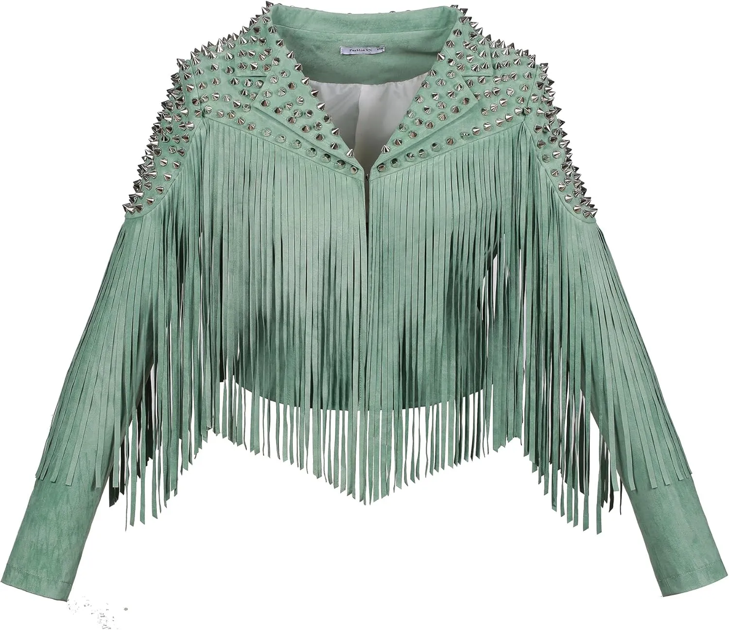 Fashion SX Women's fashionable short style rivet decoration tassel faux fur motorcycle jacket