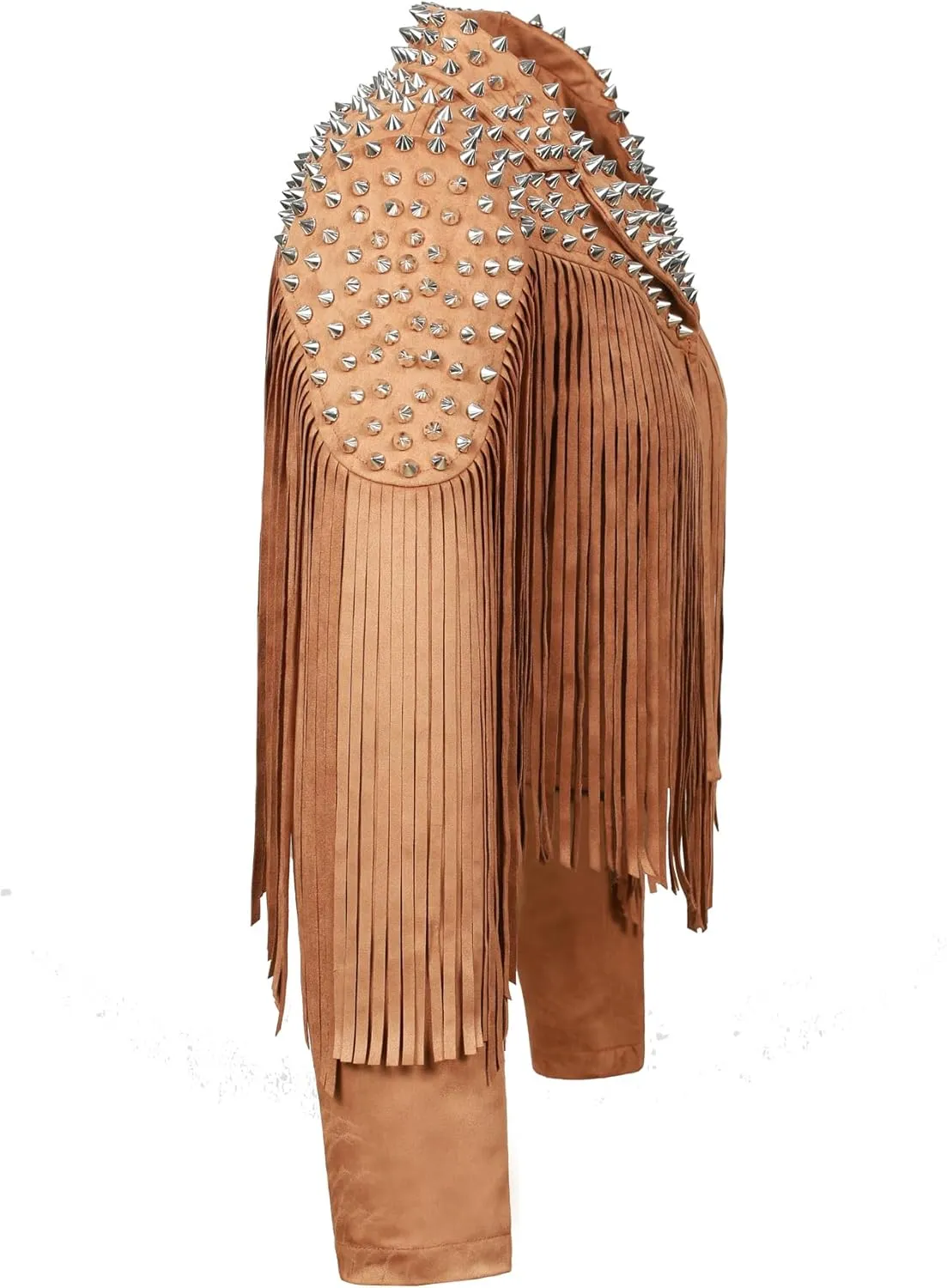 Fashion SX Women's fashionable short style rivet decoration tassel faux fur motorcycle jacket