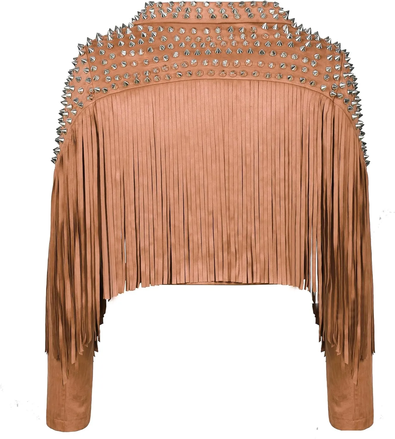 Fashion SX Women's fashionable short style rivet decoration tassel faux fur motorcycle jacket