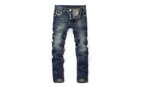 Fashionable Designer Cotton Straight Dark Blue Slim Men's Jeans