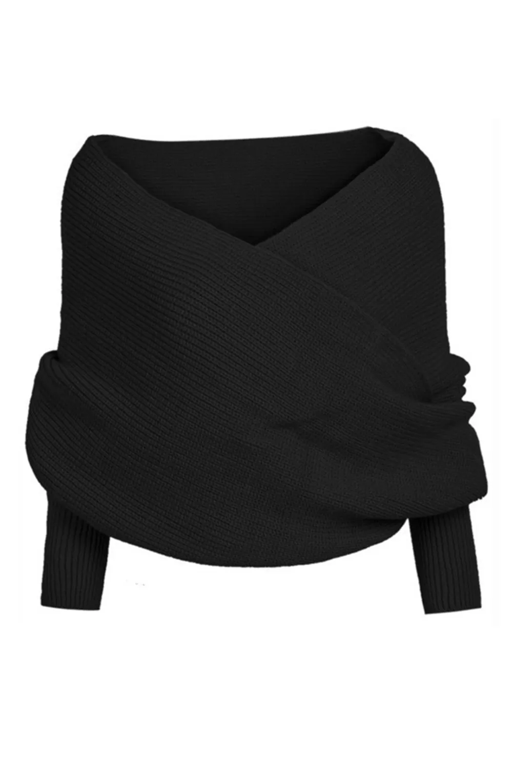 Fiery Red Wrap Up Sleeved Plain Knit Scarf