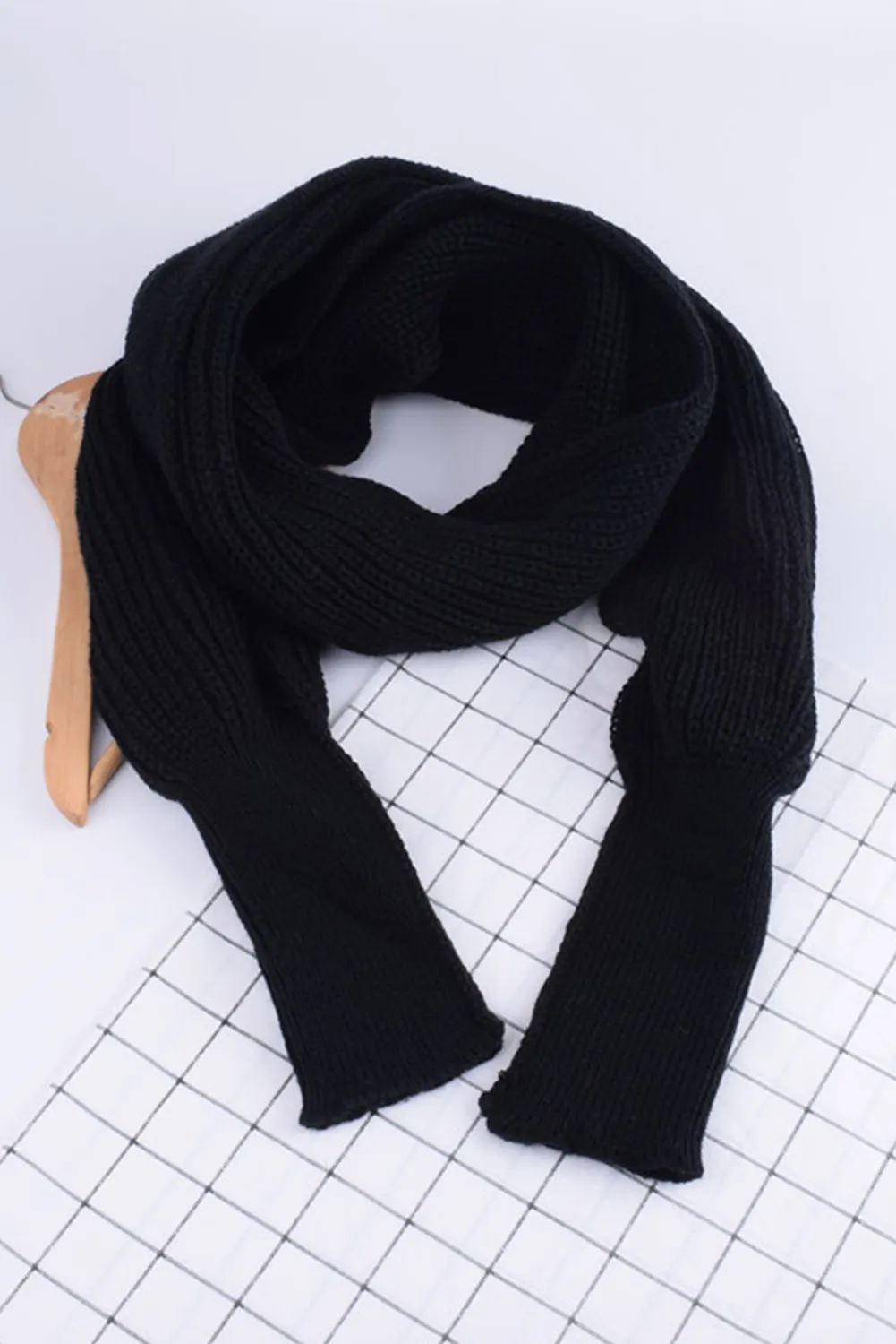 Fiery Red Wrap Up Sleeved Plain Knit Scarf