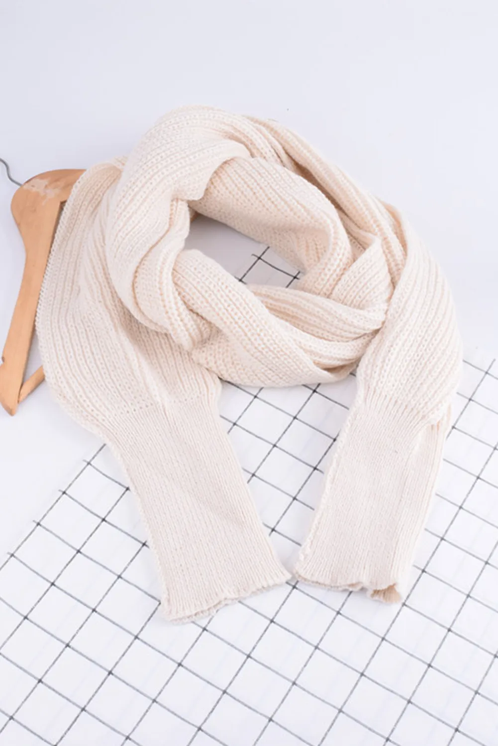 Fiery Red Wrap Up Sleeved Plain Knit Scarf