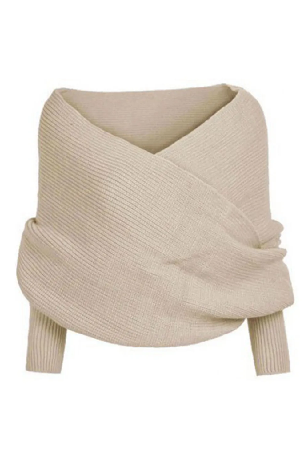 Fiery Red Wrap Up Sleeved Plain Knit Scarf