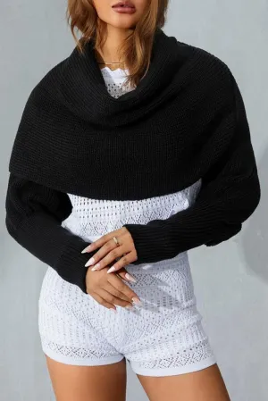 Fiery Red Wrap Up Sleeved Plain Knit Scarf