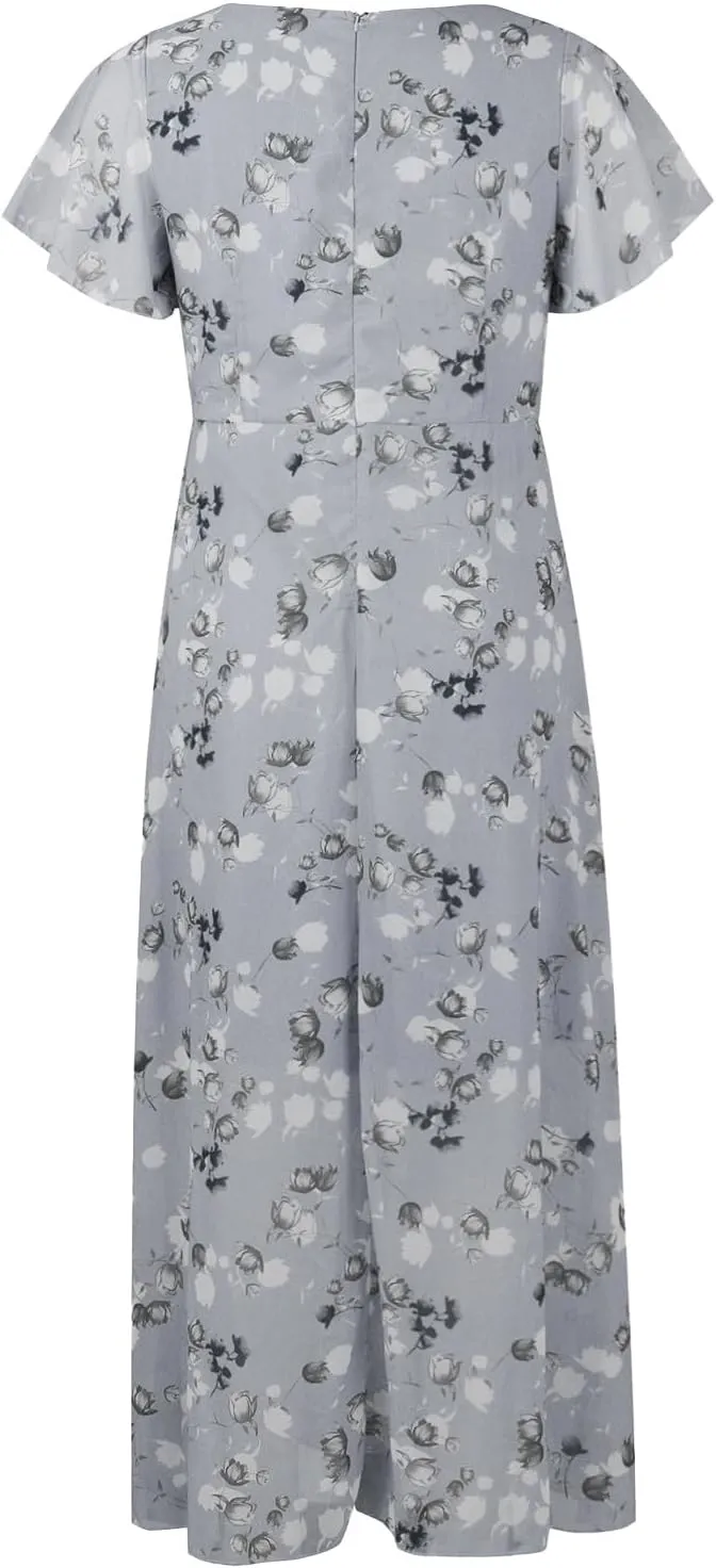 Floral Maxi Dresses for Women 2025 Summer Elegant Flutter Sleeve Long Flowy Trendy V Neck Garden Party Dress