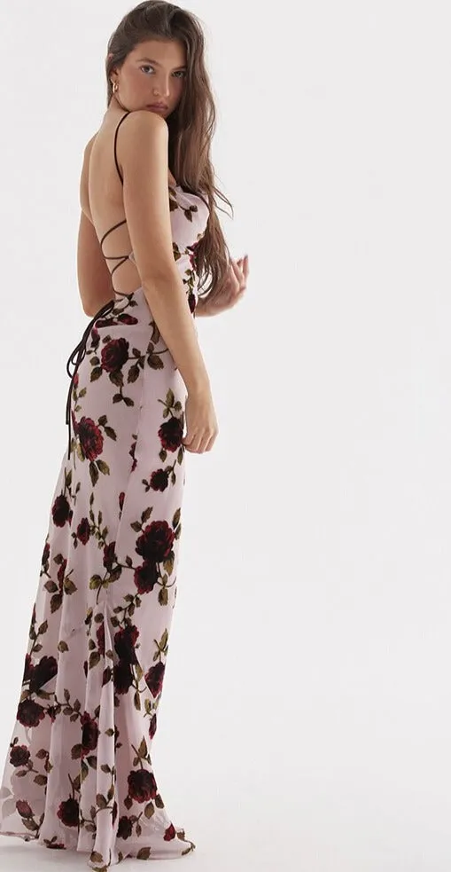 Floral Printed Elegant Maxi Dress Women's Sexy Backless Sleeveless Suspender Dress Summer Street Robe Casual Vestidos