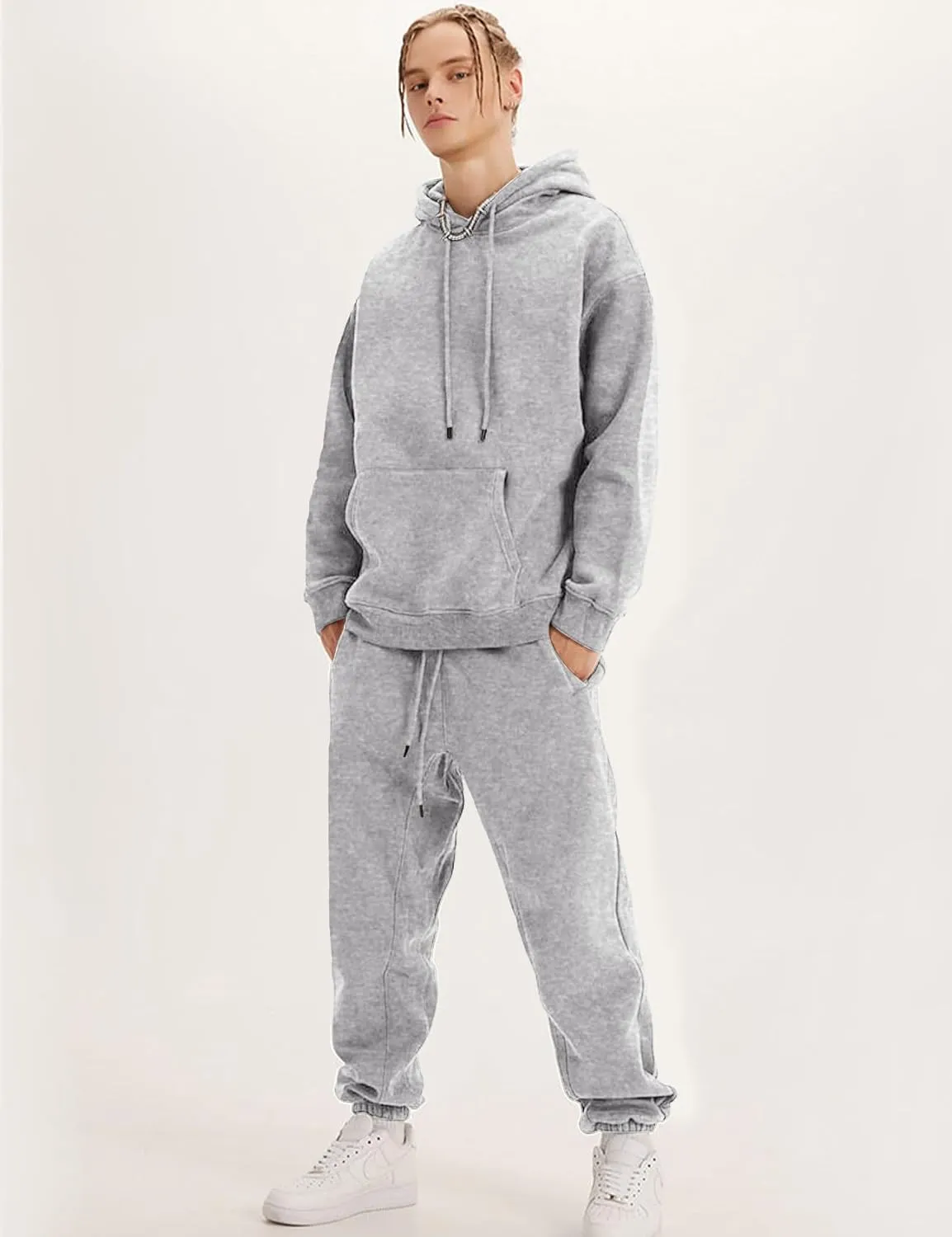 Flygo Mens Hoodie Oversized Fleece Pullover Fashion Hoodies Casual Long Sleeve Hooded Sweatshirt Streetwear