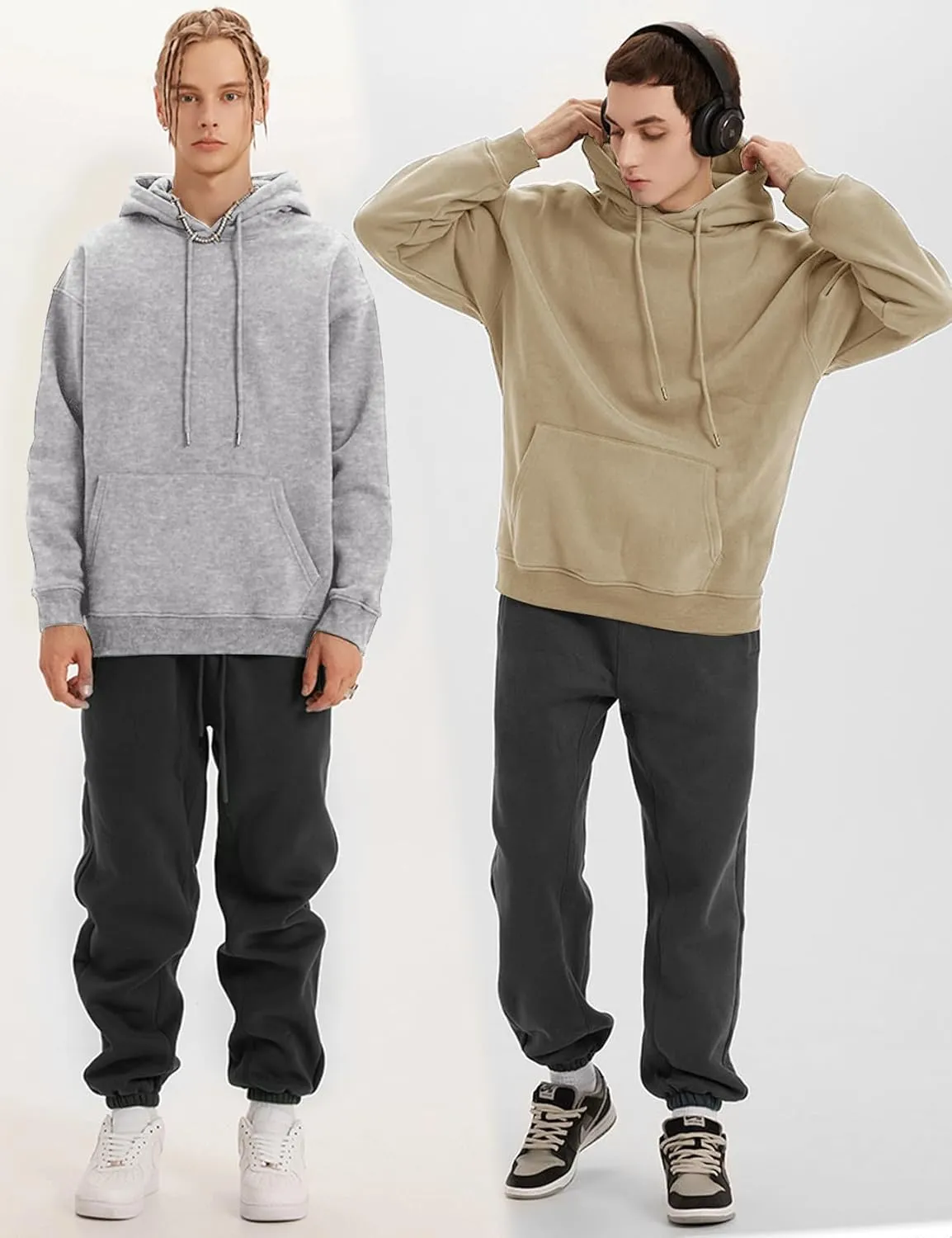Flygo Mens Hoodie Oversized Fleece Pullover Fashion Hoodies Casual Long Sleeve Hooded Sweatshirt Streetwear