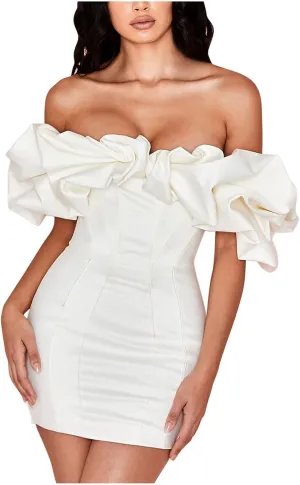 Formal Dresses for Women Off Shoulder Bodycon Pencil Mini Dress Ruffle Sexy Cocktail Party Dresses Elegant Clubwear