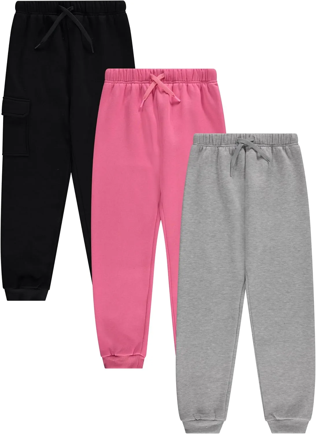 Girls' Cotton Blend Jogger Pants Set - Comfortable, Stylish, and Durable - Pack of 3 with Drawstring