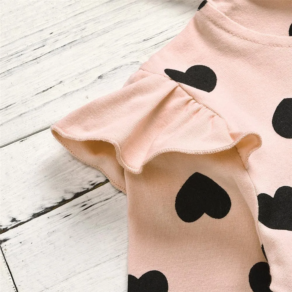 Girls Heart Printed Long Sleeve Hooded Top & Pants