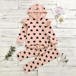 Girls Heart Printed Long Sleeve Hooded Top & Pants