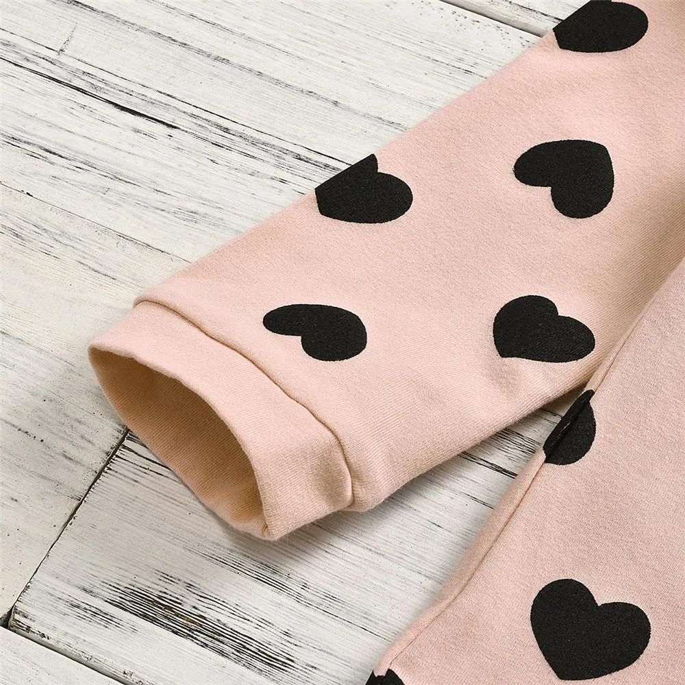Girls Heart Printed Long Sleeve Hooded Top & Pants