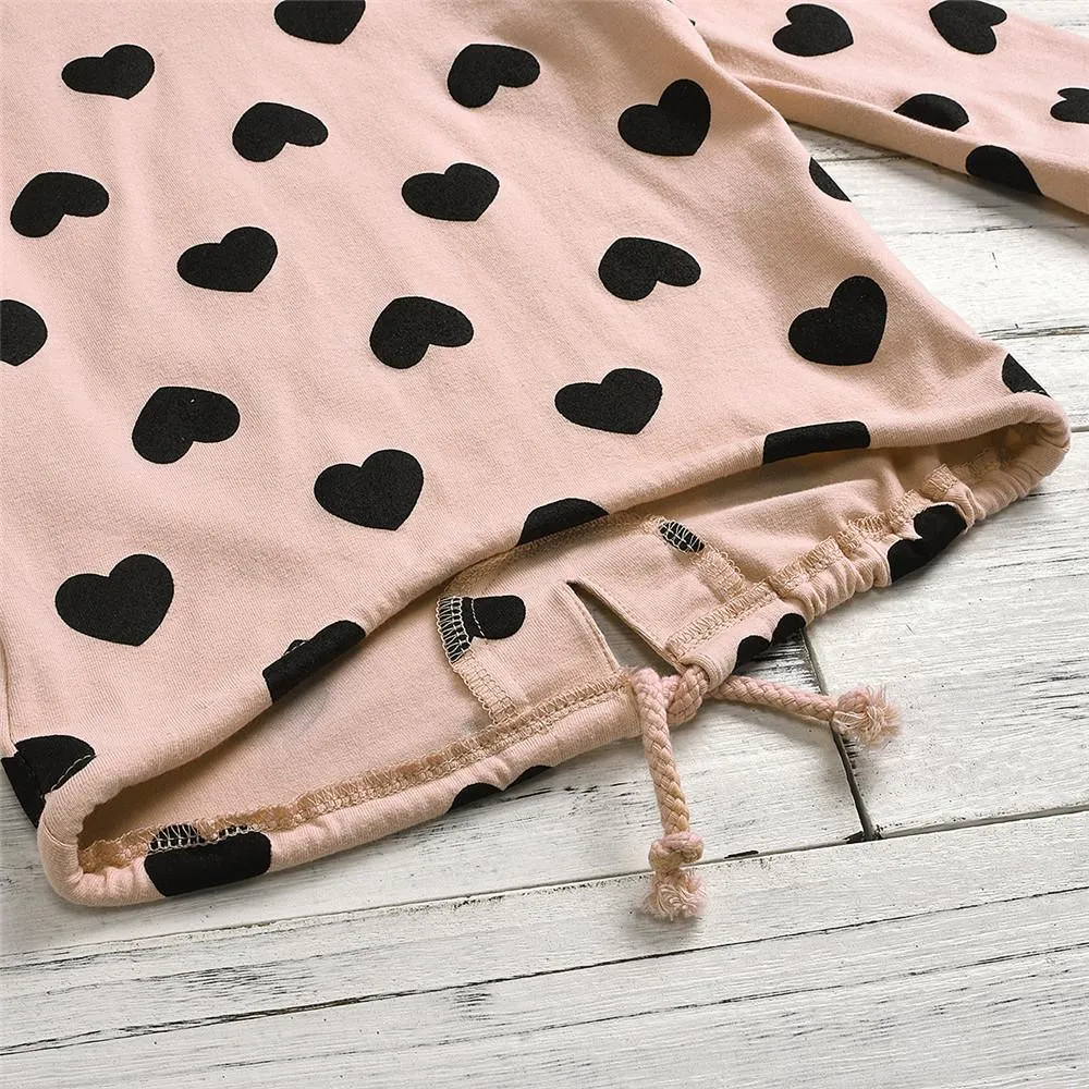 Girls Heart Printed Long Sleeve Hooded Top & Pants