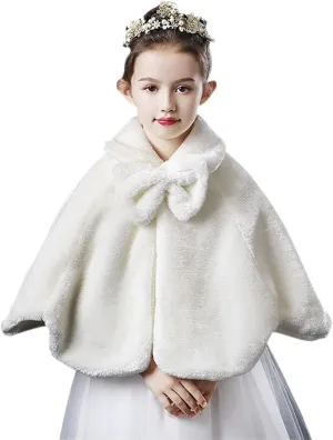 Girls Plush Shawl Short Cape Kid Warm Capelet Princess Cloak Coat Pretty Wedding Flower Girl Capelet