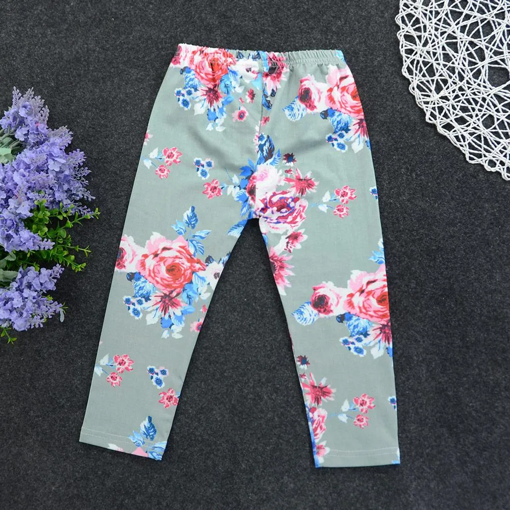 Girls Solid Flared Sleeve Top & Floral Pants Wholesale Girls Clothes