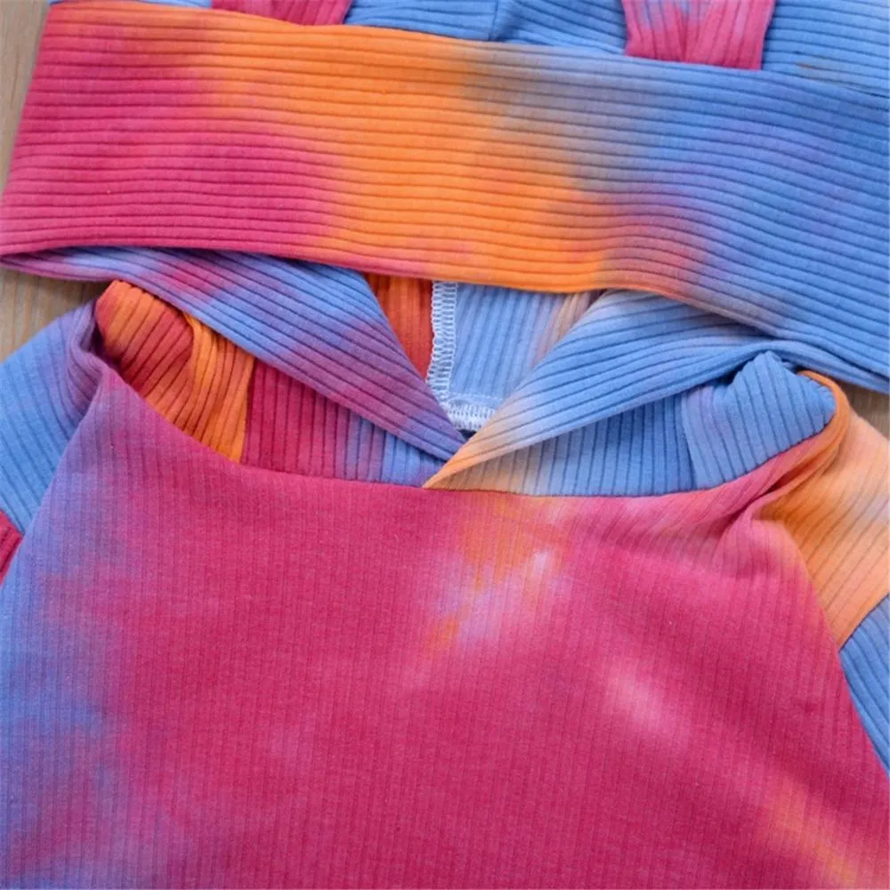 Girls Tie Dye Hooded Long Sleeve Top & Pants Wholesale Little Girl Clothing
