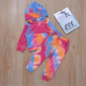 Girls Tie Dye Hooded Long Sleeve Top & Pants Wholesale Little Girl Clothing