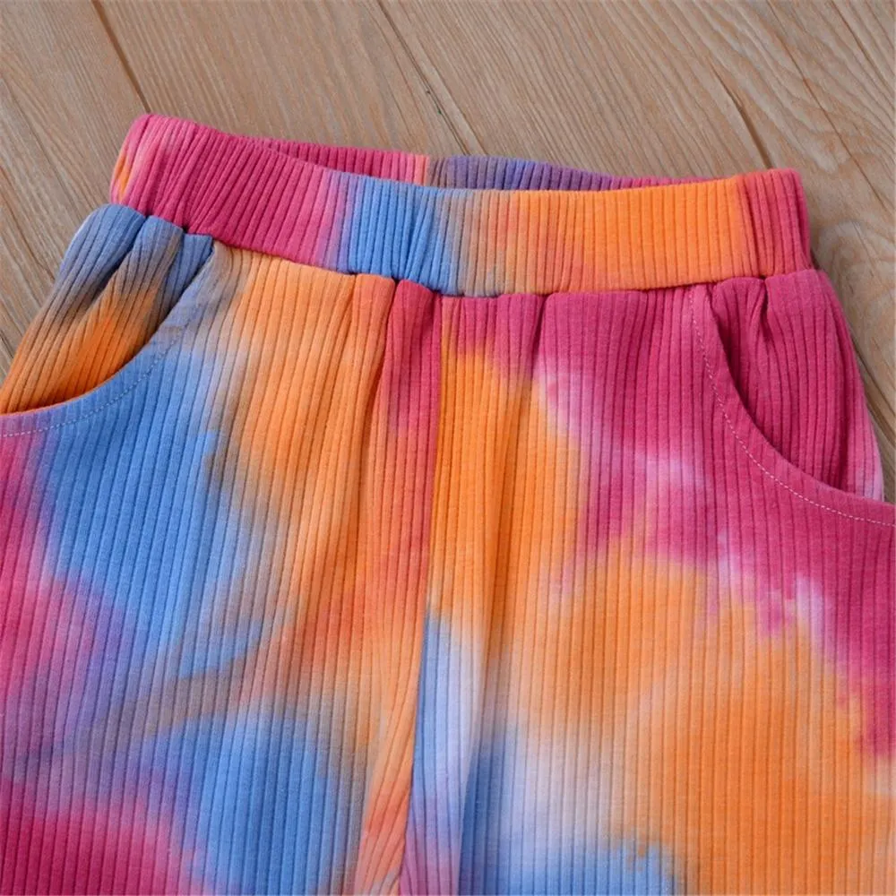 Girls Tie Dye Hooded Long Sleeve Top & Pants Wholesale Little Girl Clothing