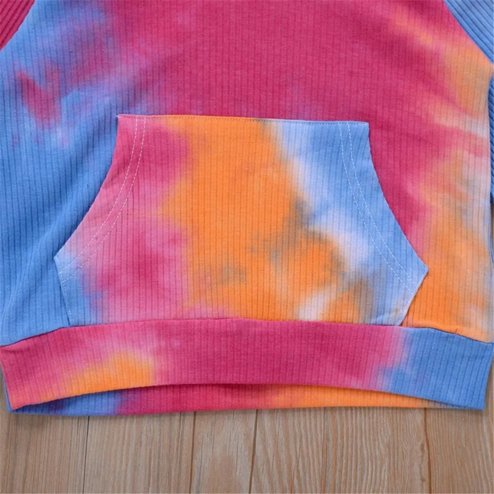 Girls Tie Dye Hooded Long Sleeve Top & Pants Wholesale Little Girl Clothing