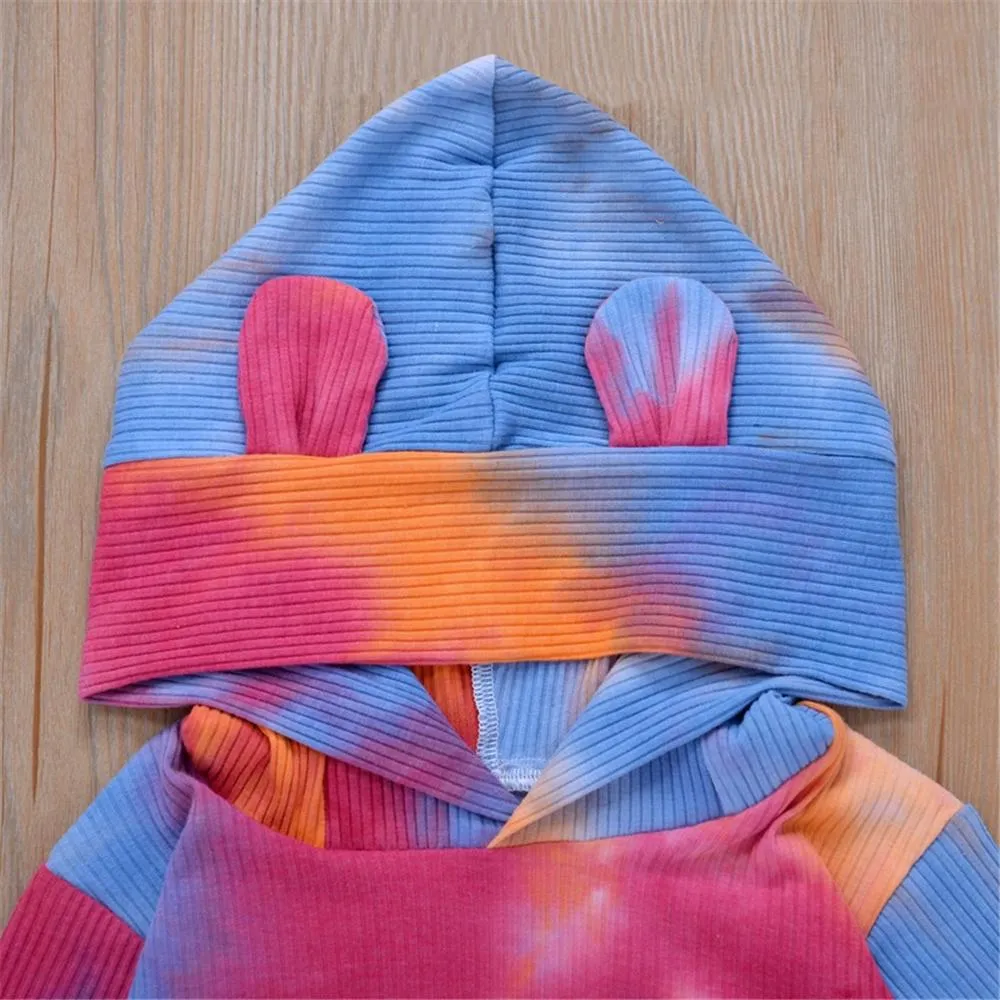 Girls Tie Dye Hooded Long Sleeve Top & Pants Wholesale Little Girl Clothing