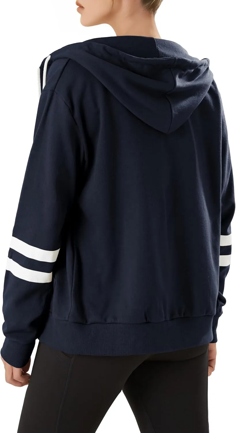 GIVON Womens Comfortable Long Sleeve Striped Hoodie Jacket Lightweight Hooded Sweatshirt with Kanga Pocket