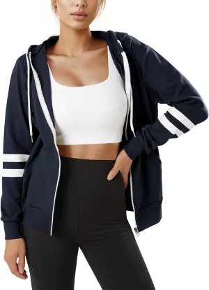 GIVON Womens Comfortable Long Sleeve Striped Hoodie Jacket Lightweight Hooded Sweatshirt with Kanga Pocket