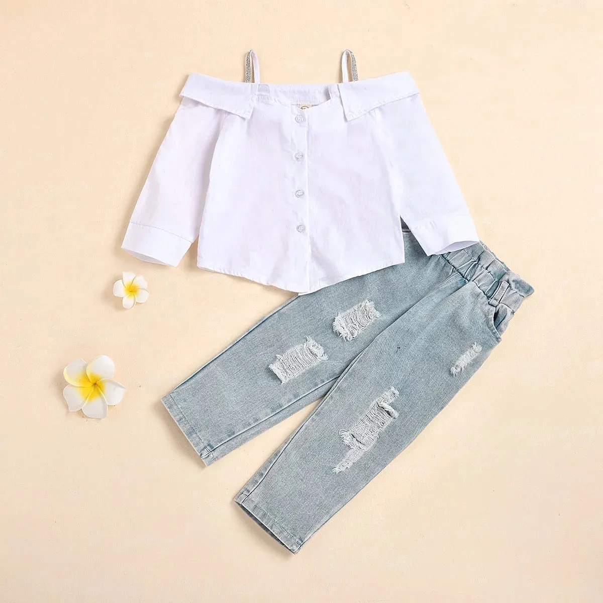 GV Tiffany off shoulder shirt & jeans set