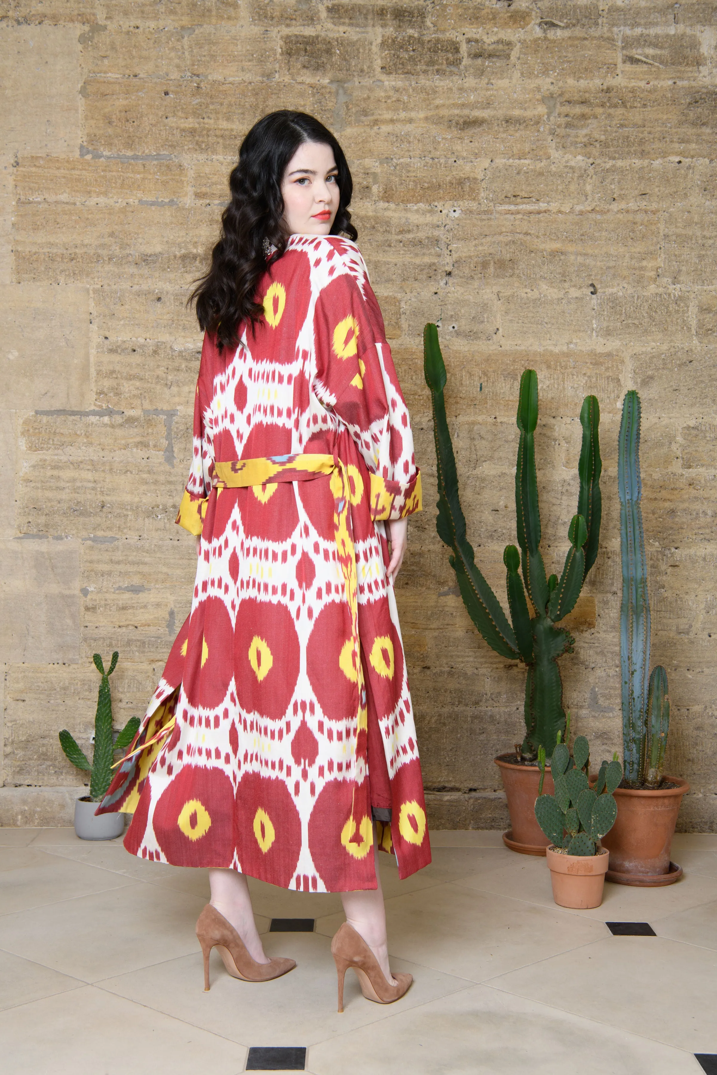 Handwoven Reversible Silk Ikat Summer Coat - Poppy