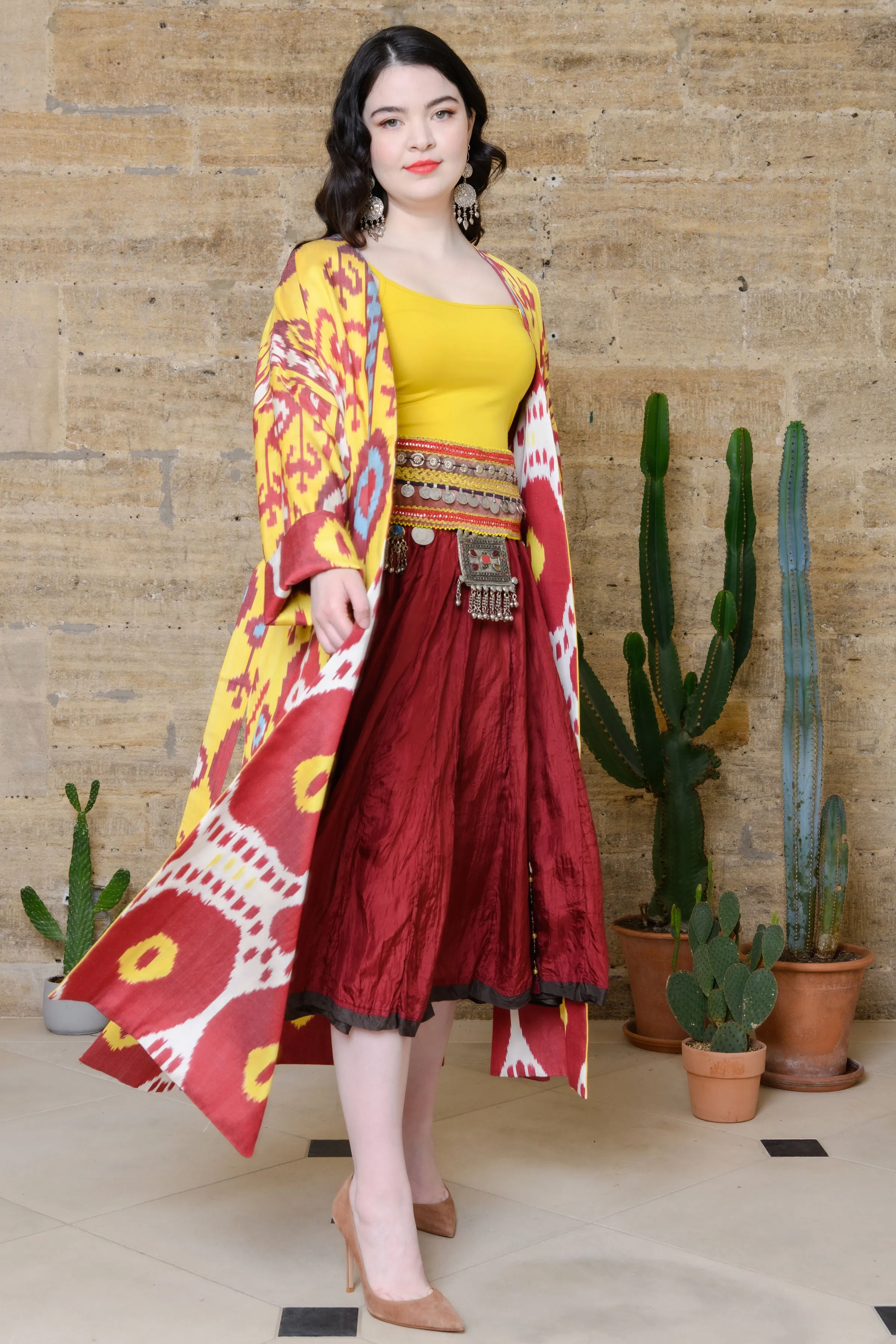 Handwoven Reversible Silk Ikat Summer Coat - Poppy