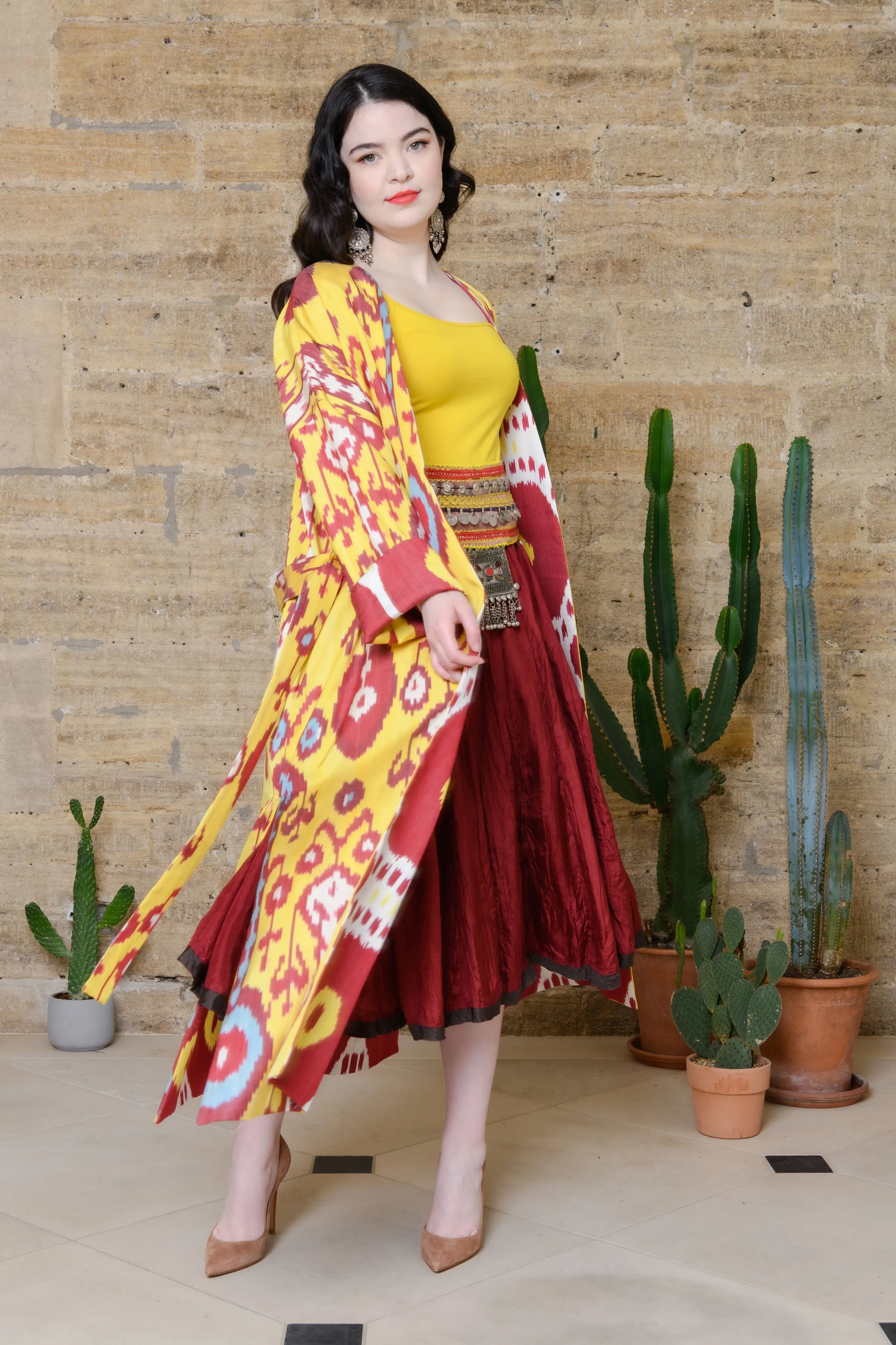 Handwoven Reversible Silk Ikat Summer Coat - Poppy