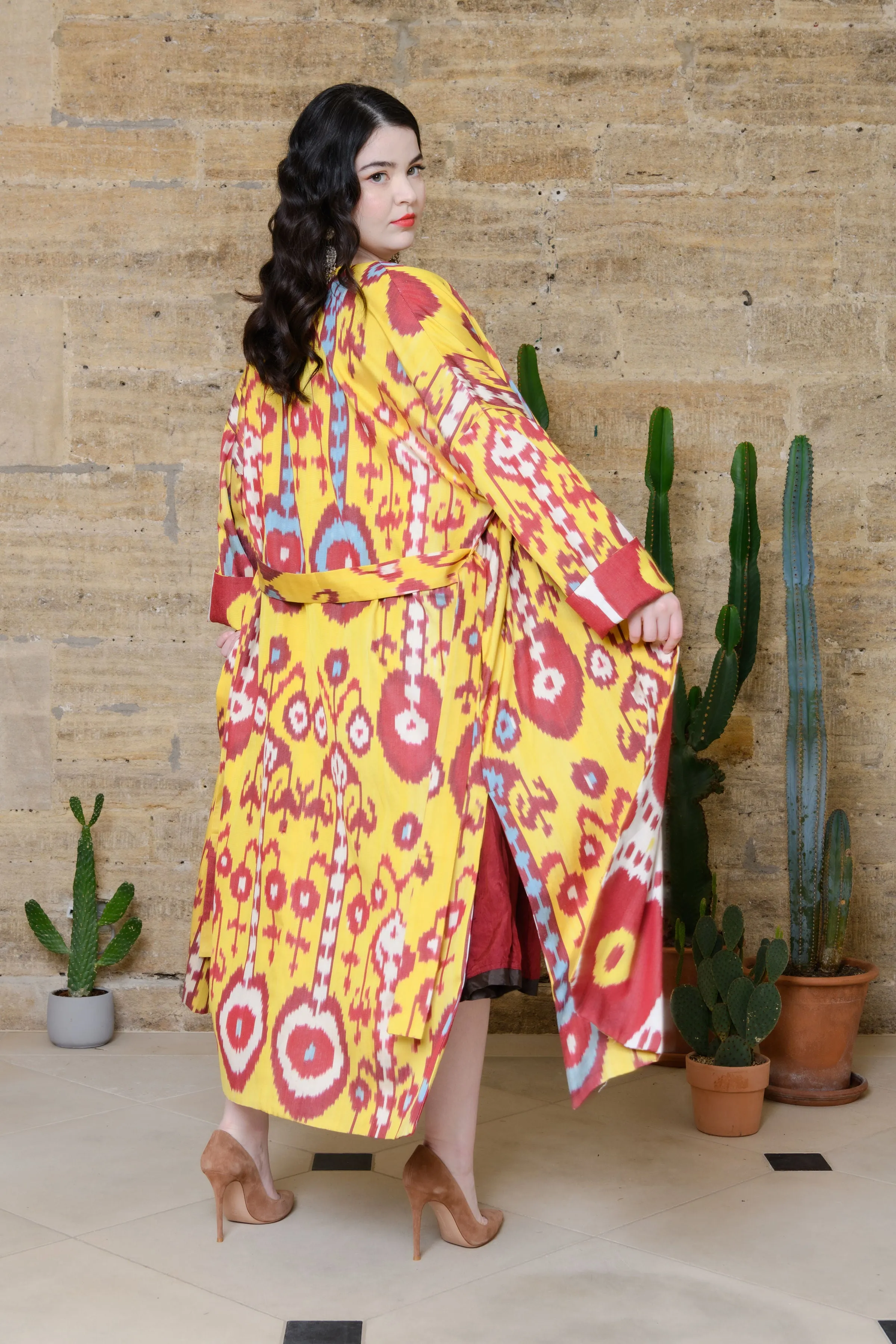 Handwoven Reversible Silk Ikat Summer Coat - Poppy