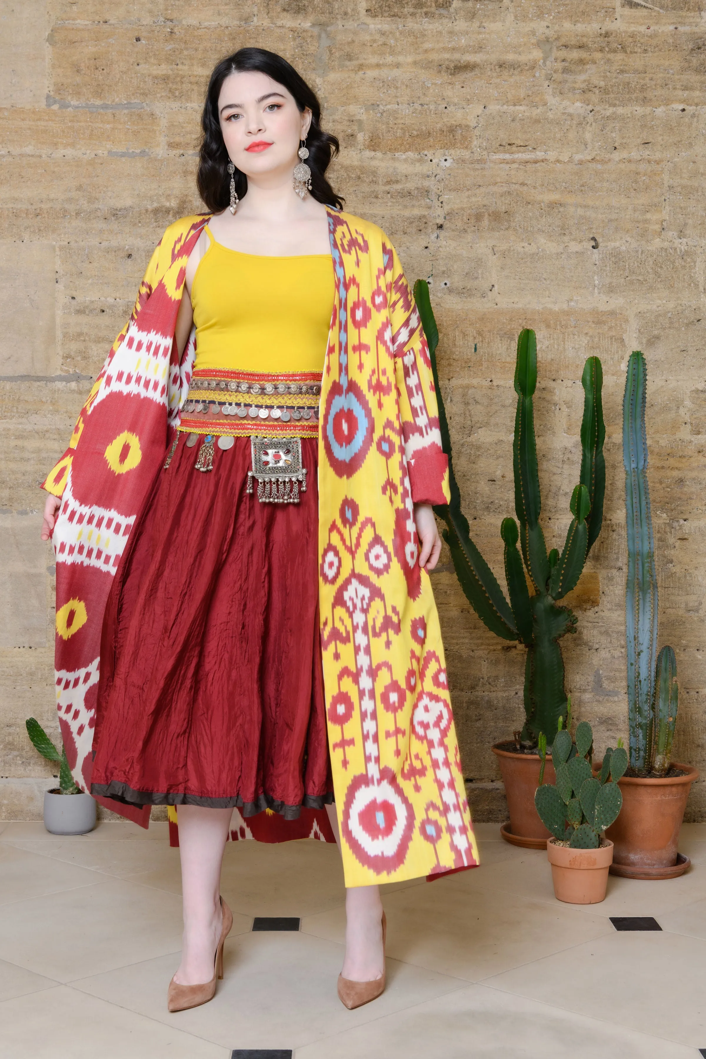 Handwoven Reversible Silk Ikat Summer Coat - Poppy