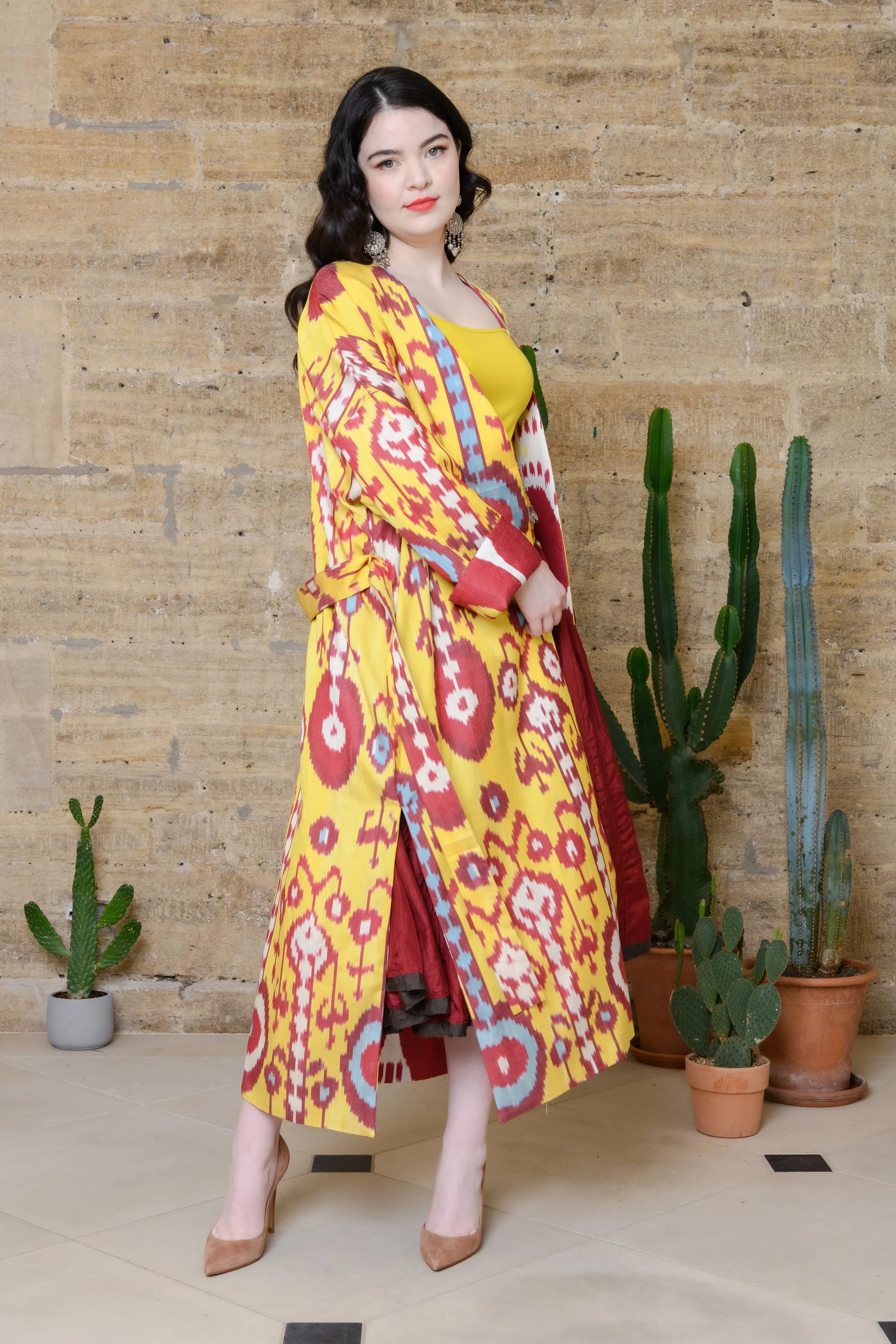 Handwoven Reversible Silk Ikat Summer Coat - Poppy