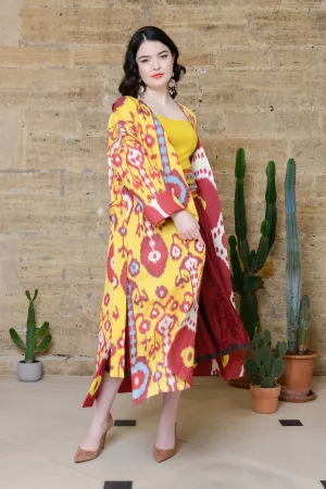 Handwoven Reversible Silk Ikat Summer Coat - Poppy