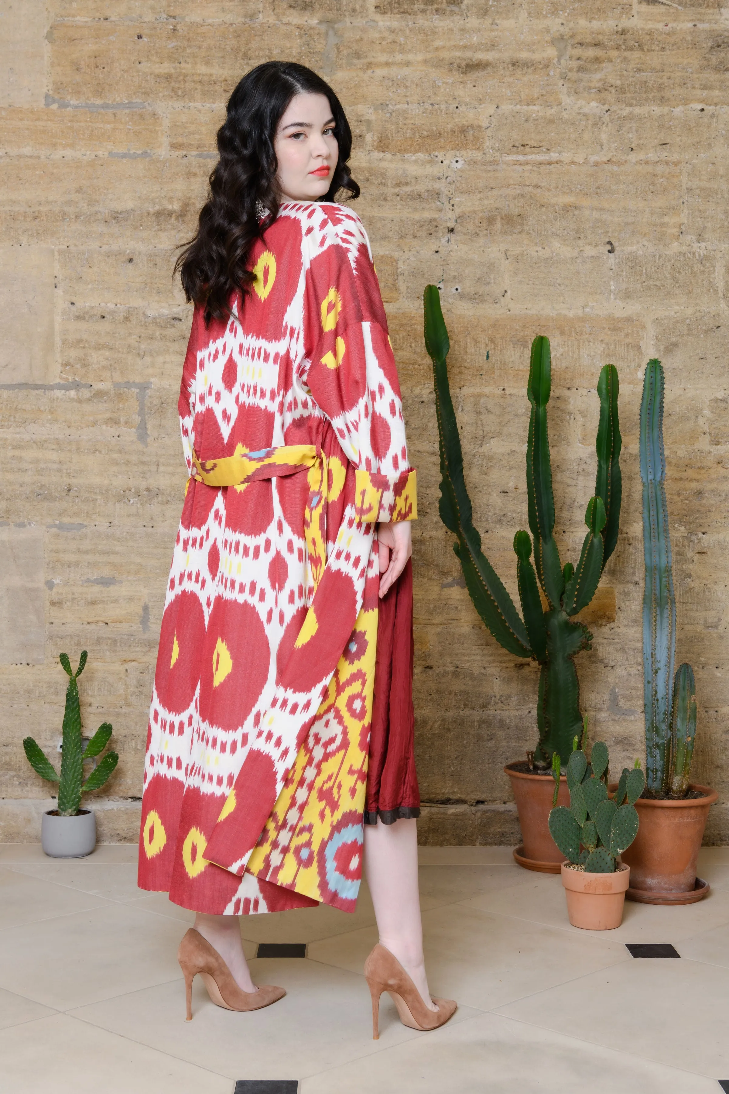 Handwoven Reversible Silk Ikat Summer Coat - Poppy
