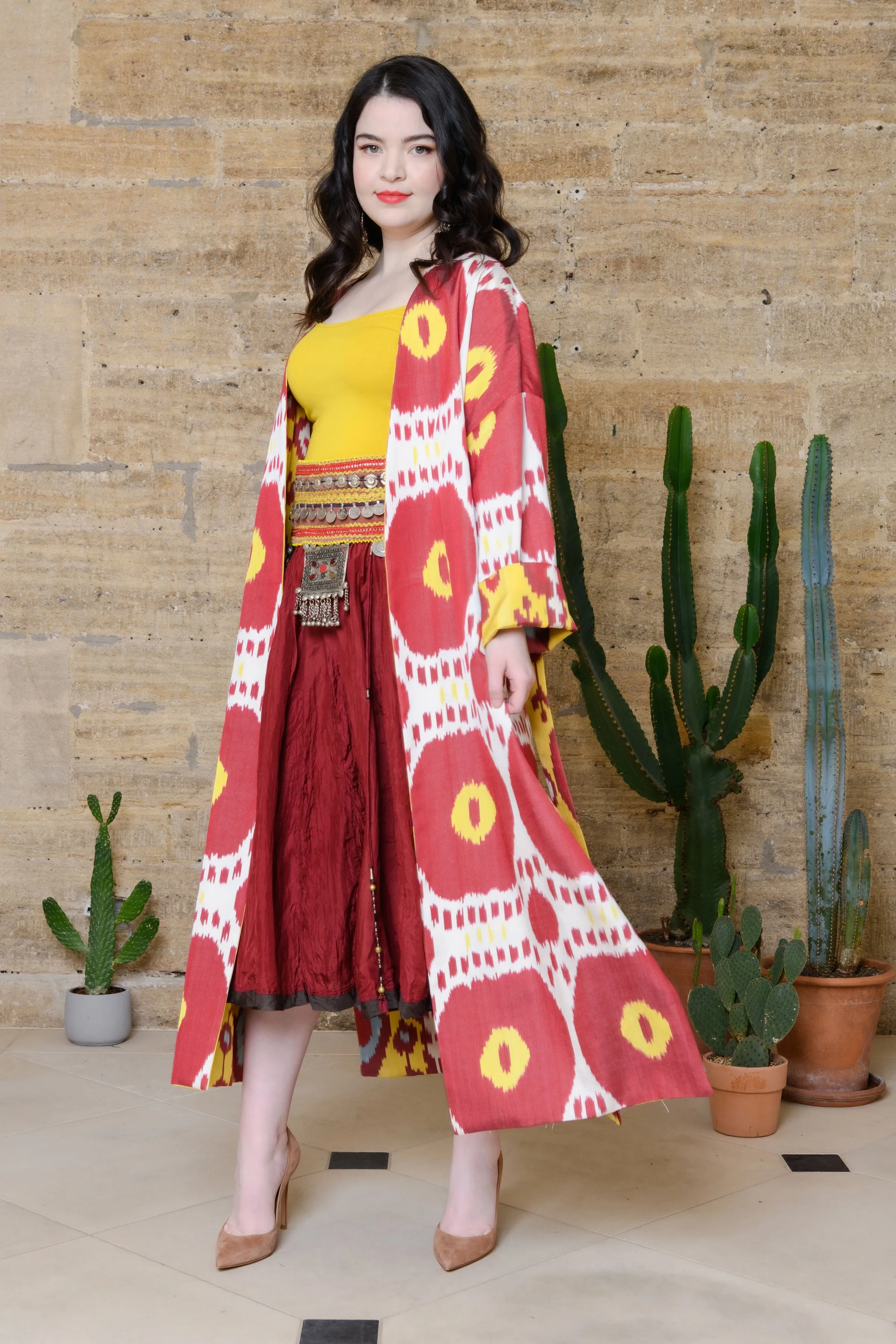 Handwoven Reversible Silk Ikat Summer Coat - Poppy