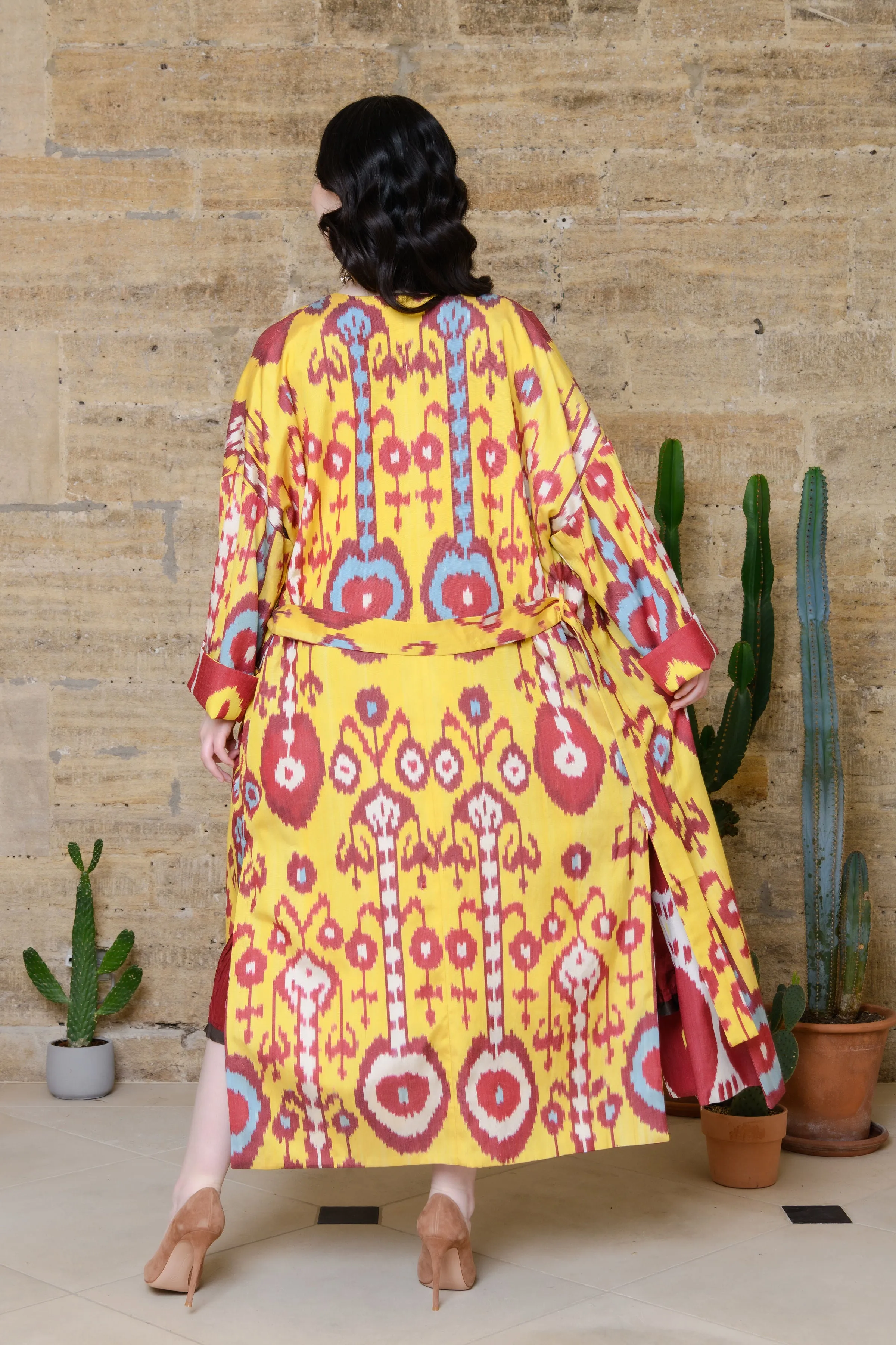 Handwoven Reversible Silk Ikat Summer Coat - Poppy