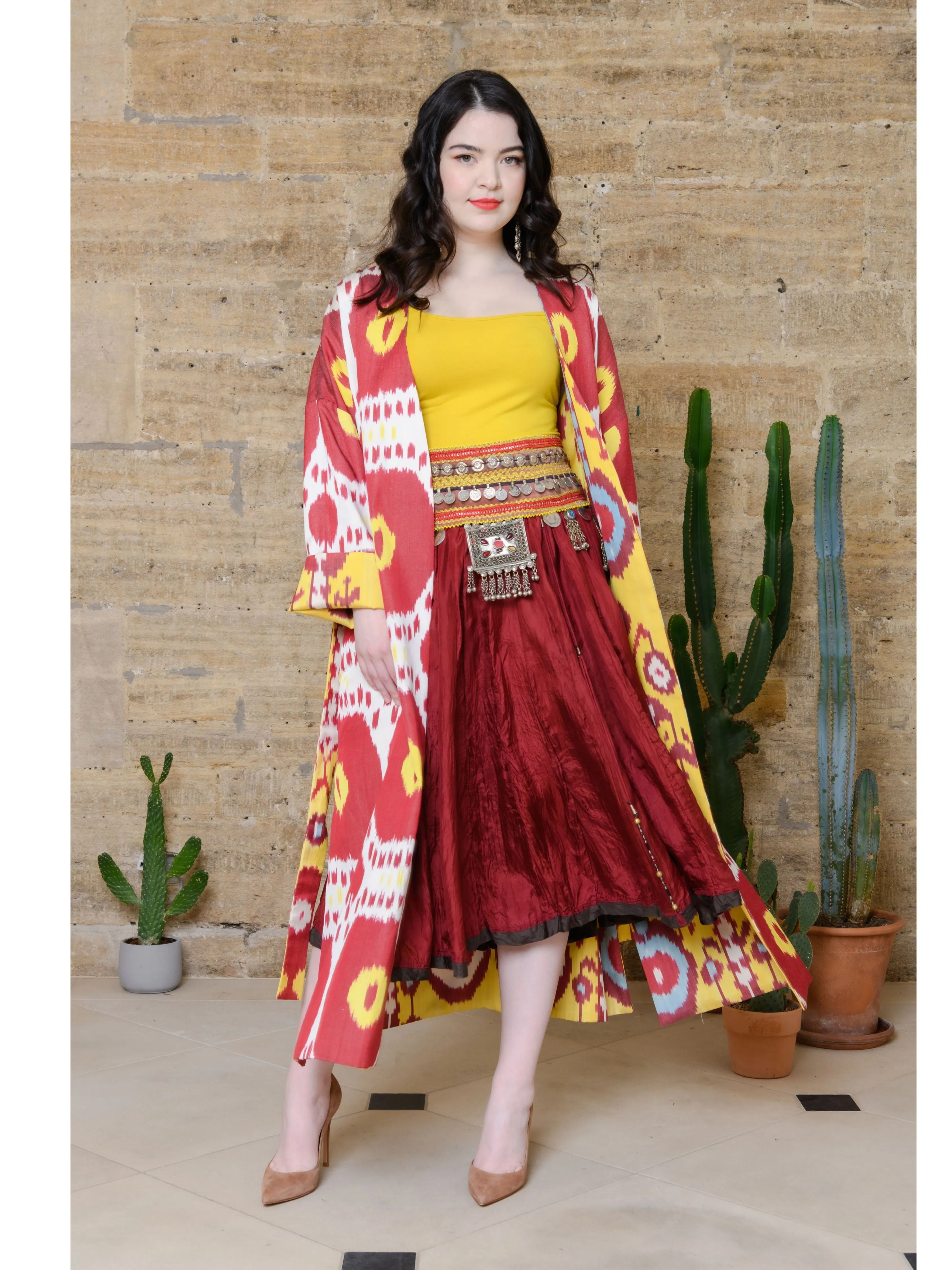 Handwoven Reversible Silk Ikat Summer Coat - Poppy
