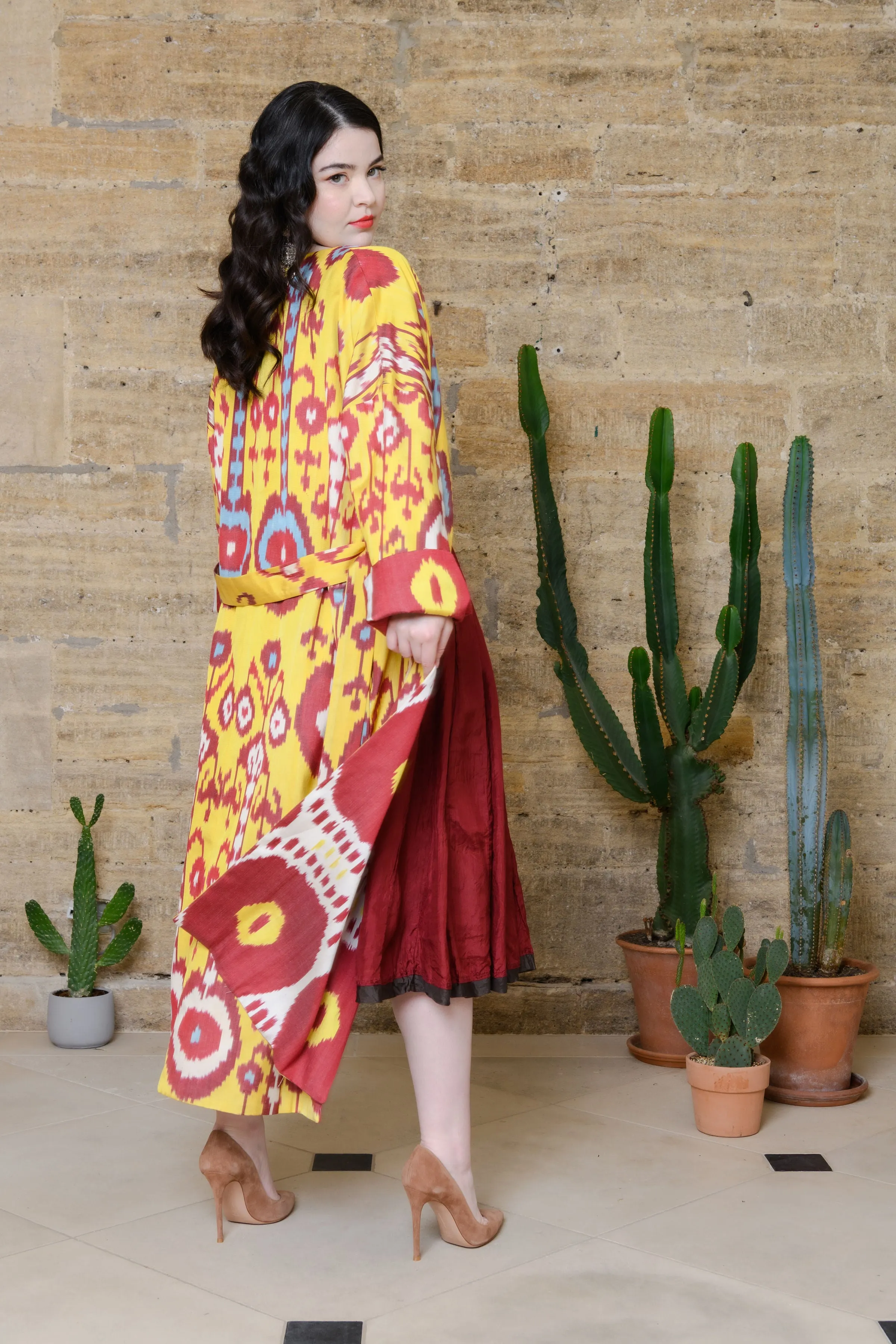 Handwoven Reversible Silk Ikat Summer Coat - Poppy