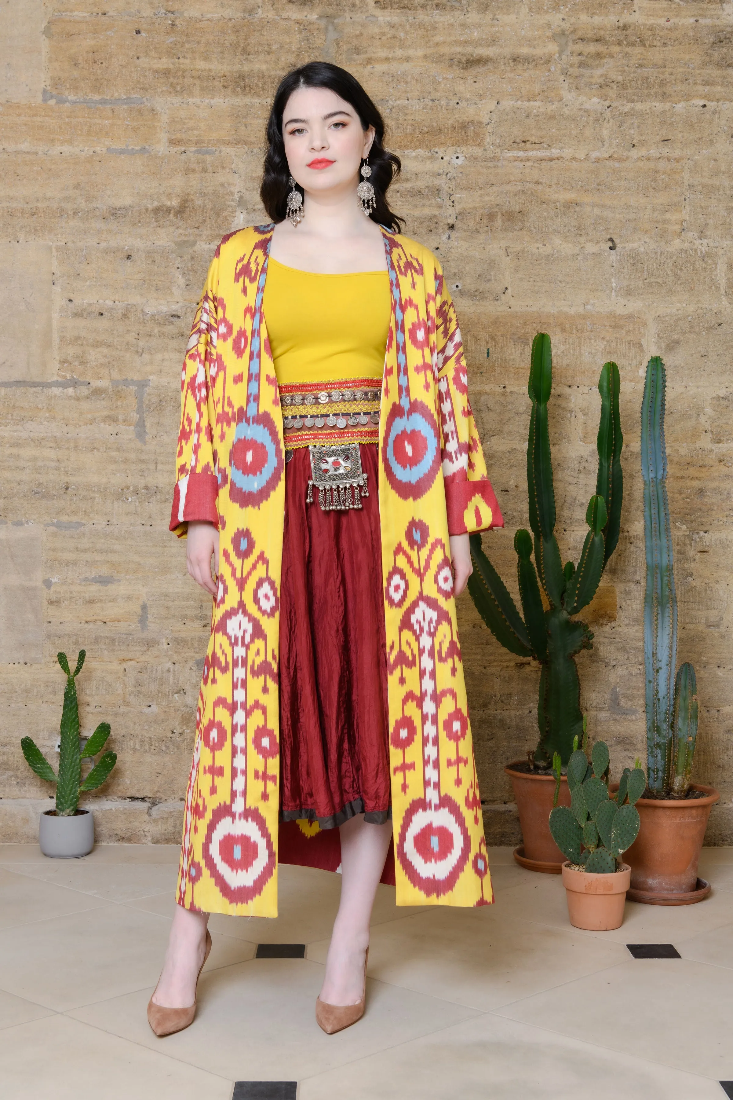 Handwoven Reversible Silk Ikat Summer Coat - Poppy