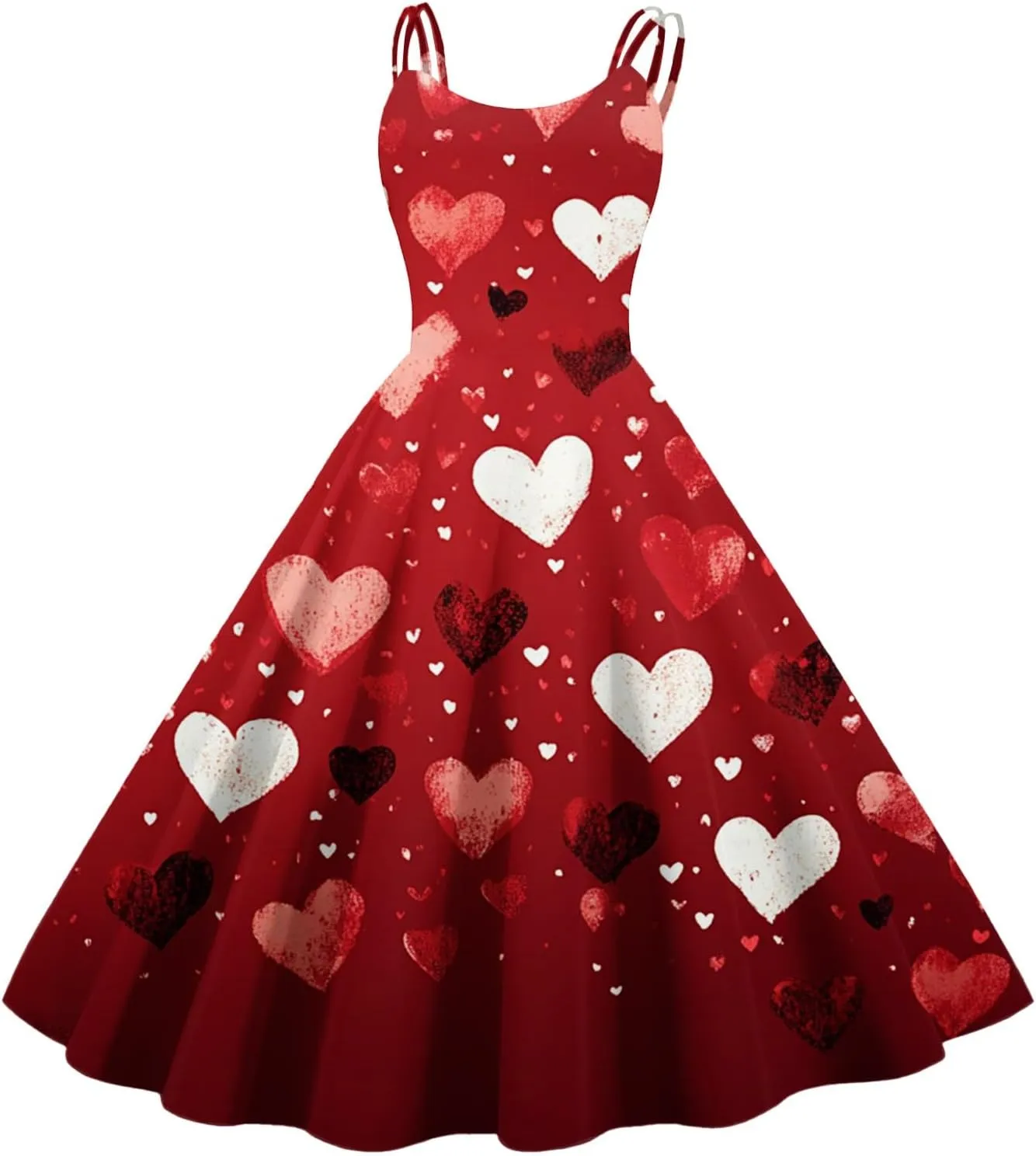 Heart Print Sleeveless Dress Elegant A-Line Swing Dress for Women Perfect for Parties & Special Occasions