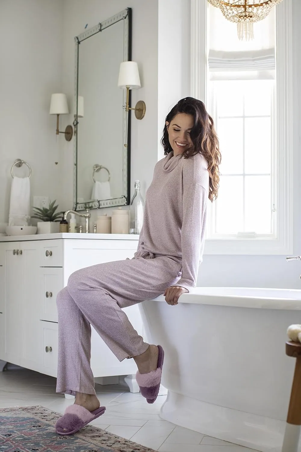 Hello Mello CuddleBlend Womens Lounge Comfortable Pajama Long Sleeve Top with Cowl Neck and Thumbholes